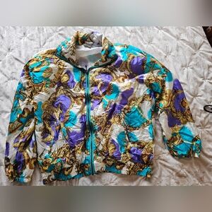 Vintage Out Brook Silk Zip Up Seashell Beach Windbreaker Jacket Small